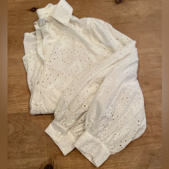 Sundance Women’s Embroidered Eyelet Balloon Slv 💯 cotton Button blouse M - Picture 6 of 14